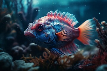 Fototapeta na wymiar Fish swimming underwater in the ocean between corals