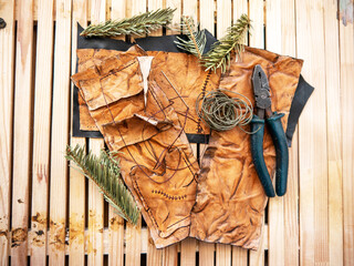 Leather pouch made of zombie skin with scars top view