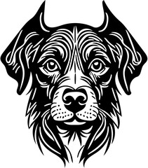 Black and white dog head tribal tattoo, tribal logo, vector illustration, 