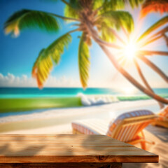 Desk of free space and summer beach 