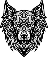 Black and white dog head tribal tattoo, tribal logo, vector illustration, 