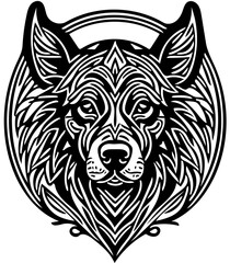 Black and white dog head tribal tattoo, tribal logo, vector illustration, 