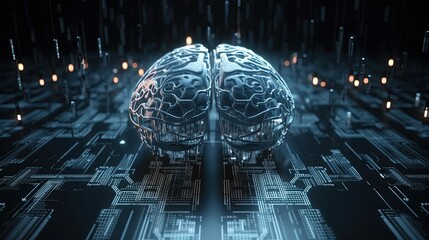 3D rendering of artificial intelligence concept with human brain and circuit board.GenerativeAi