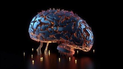 Obraz na płótnie Canvas 3D rendering of artificial intelligence concept with human brain and circuit board.GenerativeAi