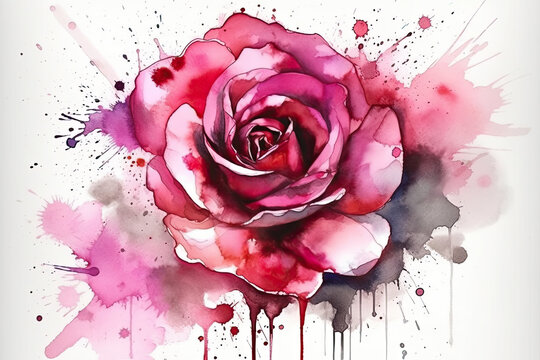 Design a watercolor picture of a pink rose flower with a bold and modern twist, using graphic shapes and vivid pink hues to create a sense of energy and excitement