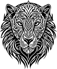  black and white tribal logo of cheetah head, vector illustration of leopard head