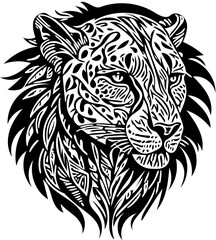  black and white tribal logo of cheetah head, vector illustration of leopard head
