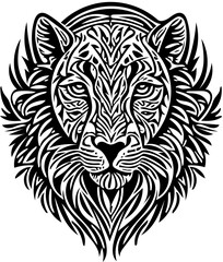  black and white tribal logo of cheetah head, vector illustration of leopard head