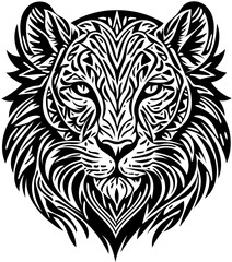  black and white tribal logo of cheetah head, vector illustration of leopard head