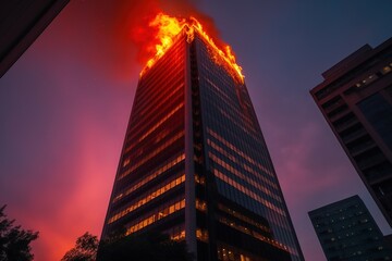 the upper floors of the skyscraper are on fire. Generative Ai