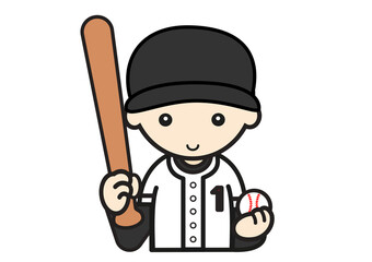 バットとボールを持つ野球少年