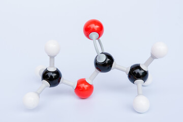 methy ethanoate molecular structure isolated on white background. Chemical formula is CH3COOCH3, Chemistry molecule model for education on white background