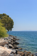 beautiful view on the sea and mountains on sunny day