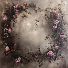 Naklejka na ściany i meble Photo Studio Backdrop edged with pink roses and vines