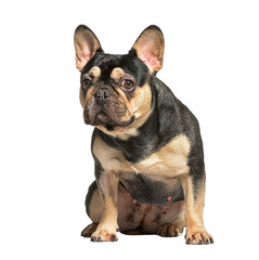 Sad french bulldog looking away, profile, isolated on white