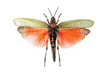 Grasshopper specie Phymateus saxosus, Madagascar, female, dead, isolated on white