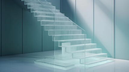 Obraz premium A creative 3D background with a translucent glass staircase