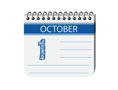 1 october calendar notebook page vector. 3d one day calendar date, appointment, event reminder illustration. Abstract three dimensional daily date appointment, agenda, event calendar.
