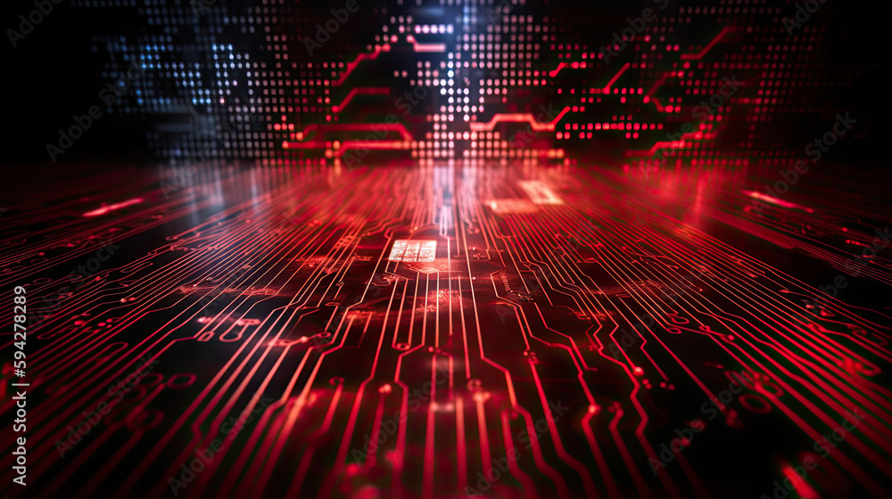 Wall mural binary circuit board future technology red cyber space