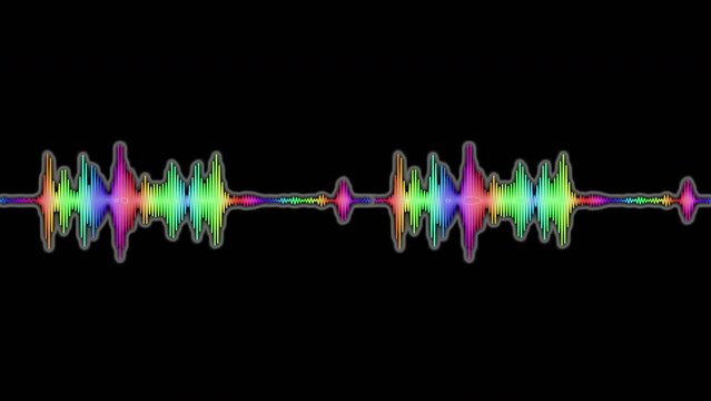 4k abstract music sound wave or audio wavefrom isolated on black background.Line digital minimalist voice and soundtrack wave equalizer.Shape line volume or speech symbol animated background.