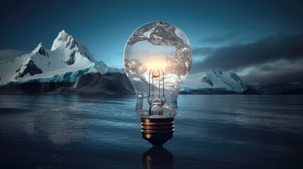 Creative light bulb with iceberg and water concept