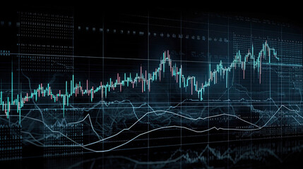 Electronic chart with stock market fluctuations showing forecast change