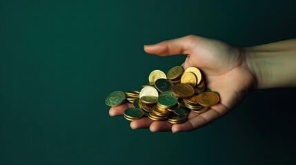 Modern collage art money wealth income profit of Coin in hand with Generative AI Technology