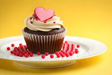 one single pastel cupcake with heart sprinkles