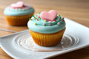 pastel cupcakes with heart sprinkles