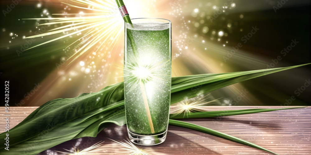 Poster a cucumber iced cocktail with hard light sparklers was created - generative ai.