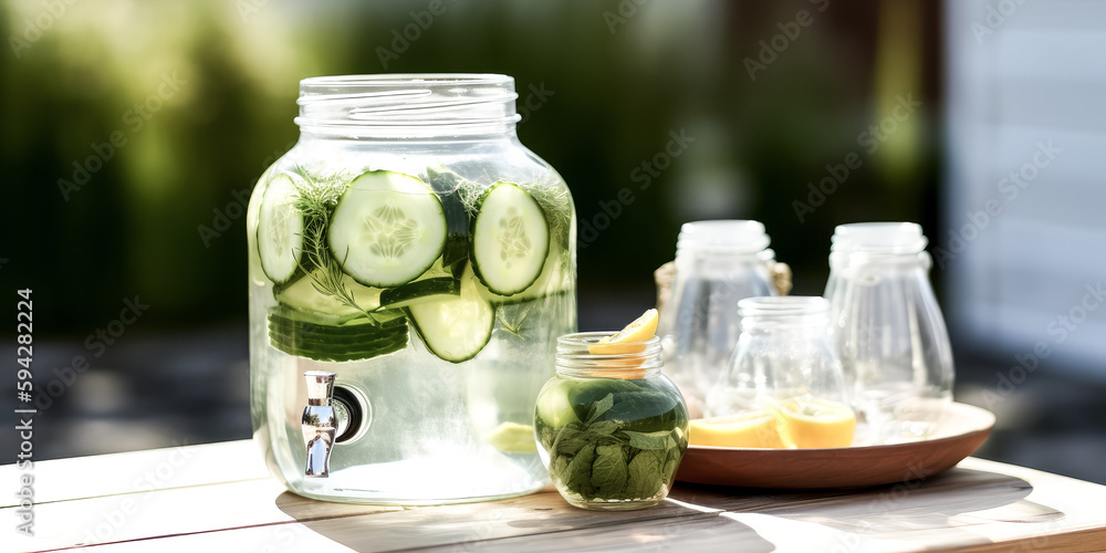 Aufkleber alcoholic cucumber drinks were placed in a mint jar and served cold to refresh customers - generativ