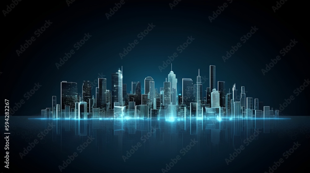 Poster an isolated smart city on a dark blue background, featuring intelligent infrastructure. this futuris