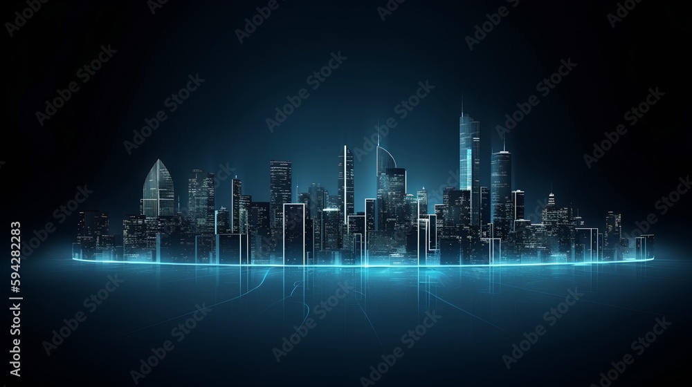 Poster an isolated smart city on a dark blue background, featuring intelligent infrastructure. this futuris