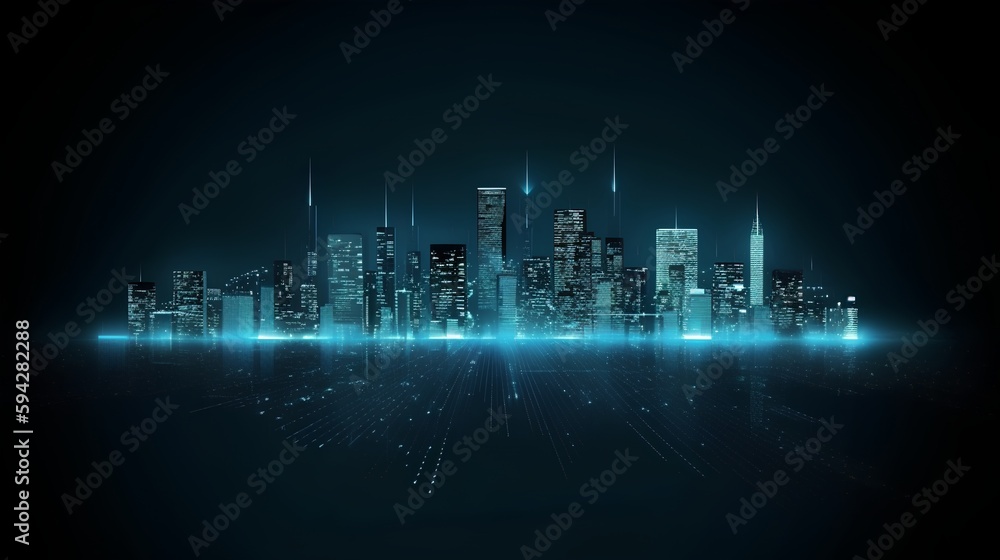 Poster an isolated smart city on a dark blue background, featuring intelligent infrastructure. this futuris