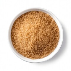 Brown suggar in white bowl, isolated on white background. Ingredient, recipe, dessert.