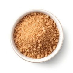 Brown suggar in white bowl, isolated on white background. Ingredient, recipe, dessert.