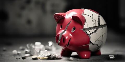A broken piggy bank being repaired, contrasted against a resilient, financial recovery backdrop, concept of Financial stability, created with Generative AI technology