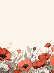 watercolor poppies bottom border with blank white copy space, made with generative ai