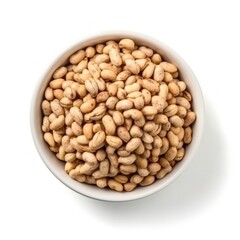 Peanuts in white bowl, isolated on white background. Ingredient, recipe, dessert, nuts.