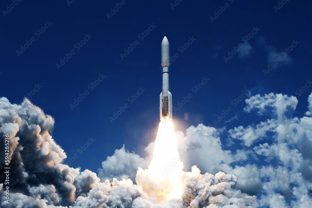 Wall mural the launch of a space rocket into space. elements of this image furnished nasa.