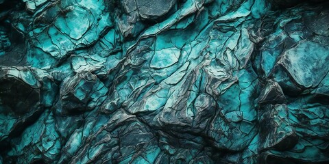 Blue green abstract background. Toned rough rock surface texture. Teal background with copy space for design. Generative AI