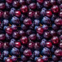Generative Ripened grape seamless background by AI, close-up view of fresh grape adorned with water droplets.