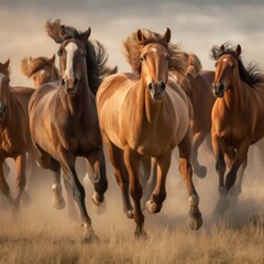 Fototapeta na wymiar A flock of horses runing in a empty land ai, ai generative, illustration