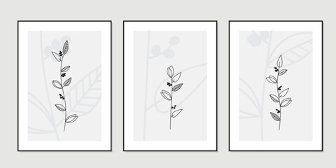 Modern abstract art backgrounds set with botanical leaves. Botanical wall art vector set. Art design for print, cover, wallpaper. Vector illustration