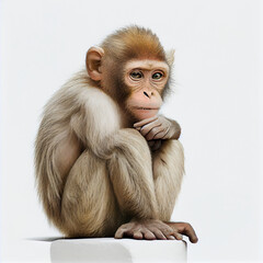 Monkey posed against a white backdrop