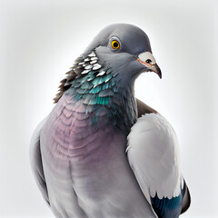 White background portrait of a pigeon