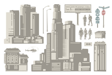 Fototapeta premium Modern city set elements monochrome