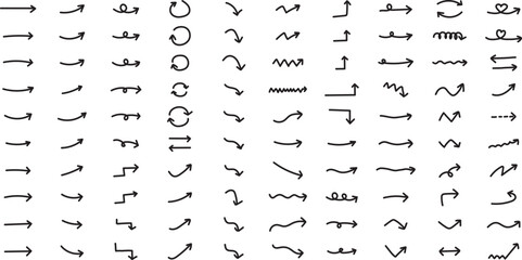  black hand drawn arrow set.Collection of hand drawn isolated arrows.Black doodle arrows..