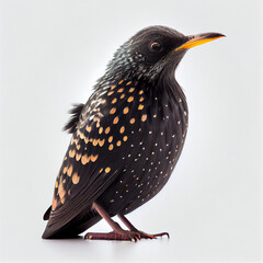 a starling captured mid-call with its beak open and detailed feathering visible