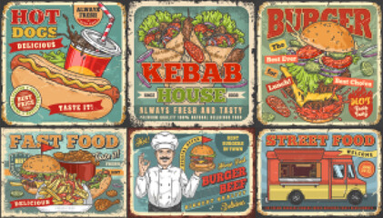 Fototapeta premium Fast food set posters colorful